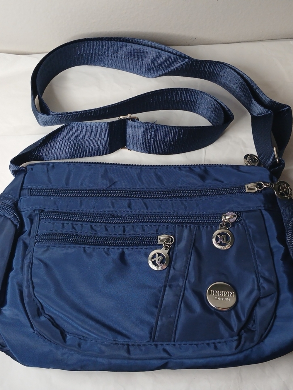 JINGPIN Navy Crossbody Bag with Multiple Zip Pockets